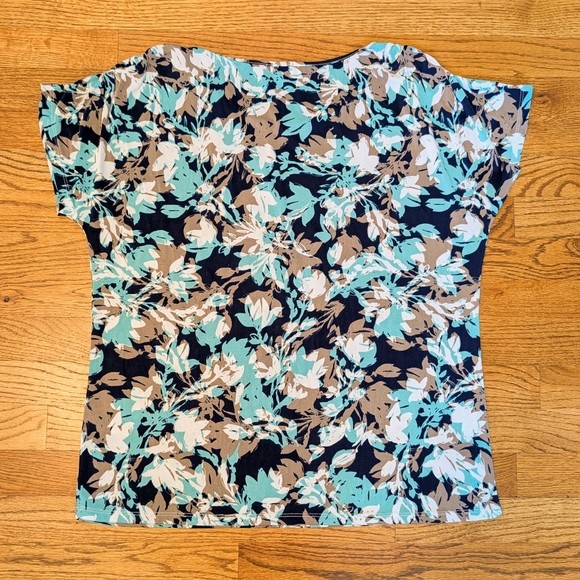 Jaclyn Smith Women’s Blouse Floral Black Teal Tan Abstract Print Size L - Picture 6 of 6